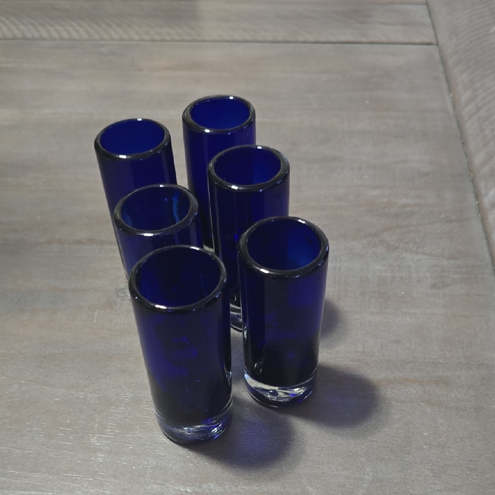 Set of Six Blue Shot Glasses